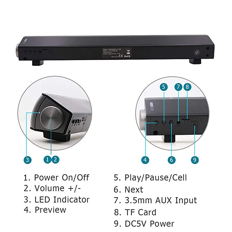 Portable Sound bar 3D Surround Sound Speaker Mini Home Theater with Remote Control Dual Connection Methods for PC Smartphones Music and Movie