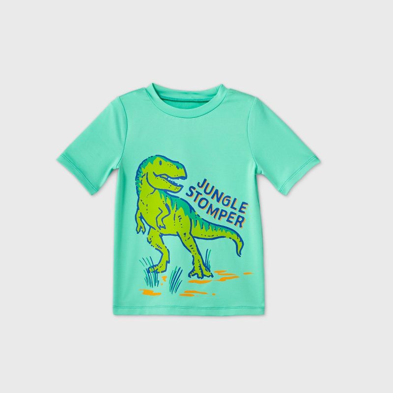 Toddler Boys' 'Jungle Stomper' Dino Short Sleeve Rash Guard Swim Shirt - Cat & Jack™ Turquoise 2T