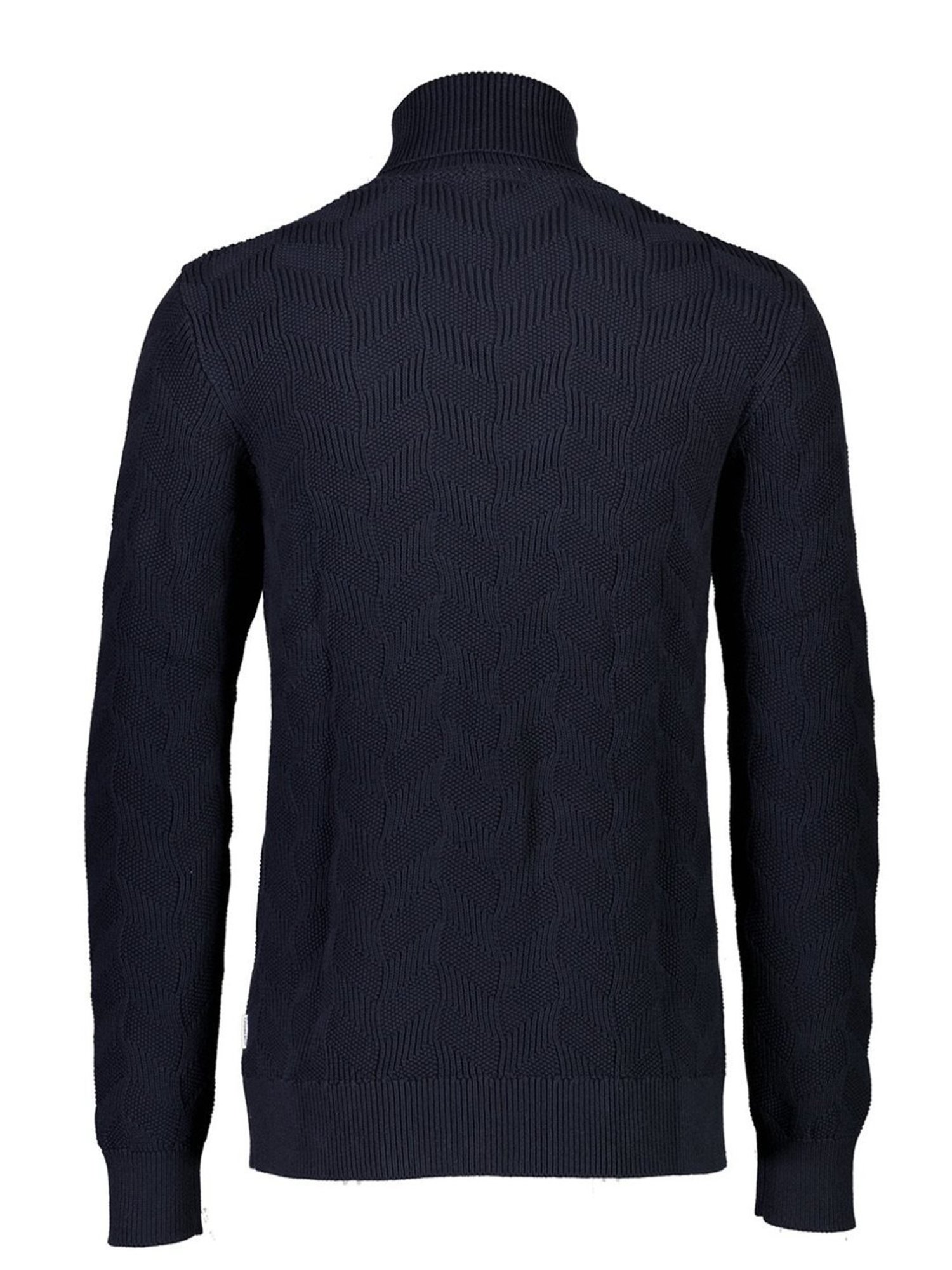 Lindbergh Navy Blue Cotton Regular Fit Self Pattern Sweaters