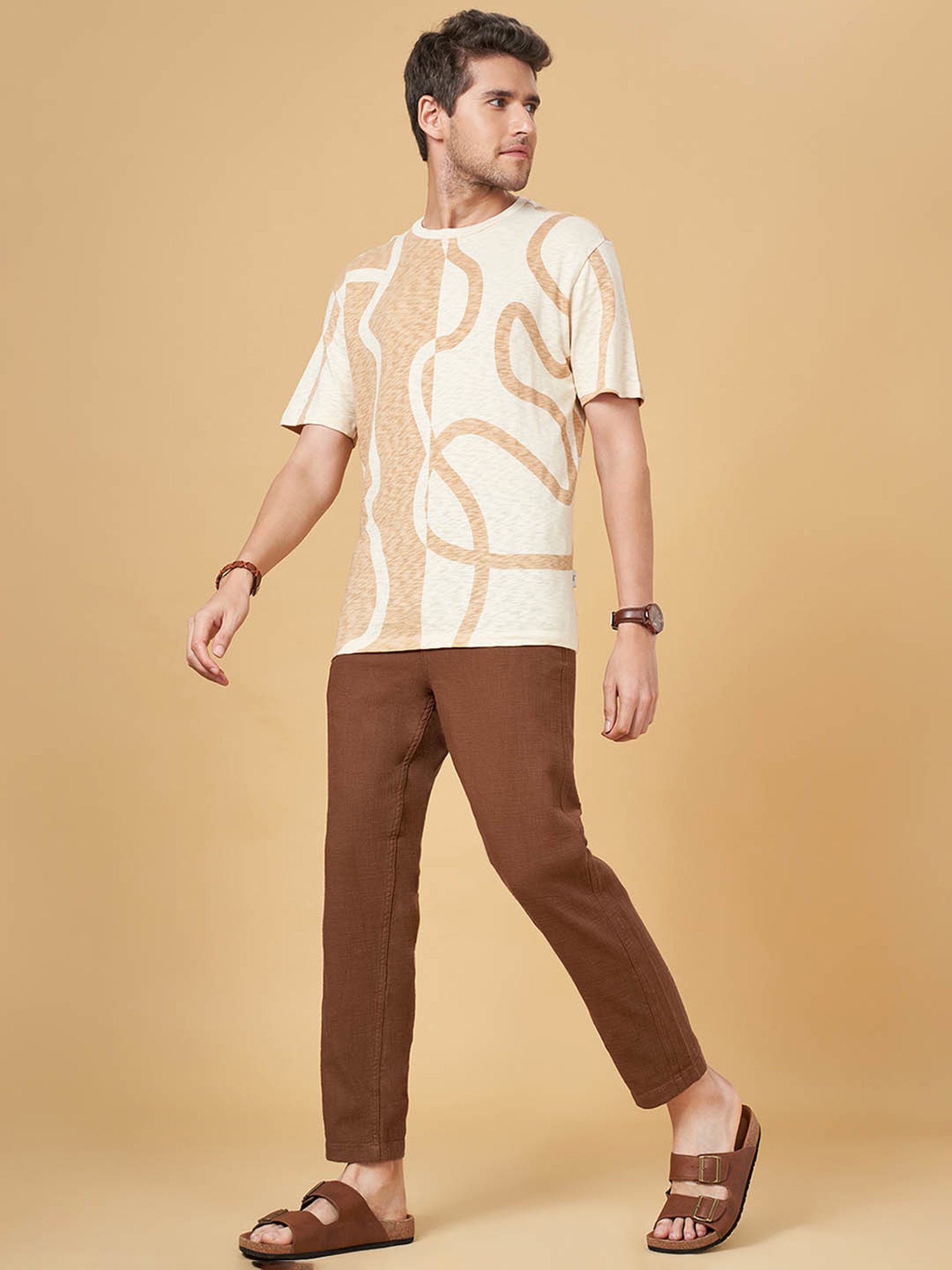7 Alt by Pantaloons Off White Cotton Relaxed Fit Printed T-Shirt