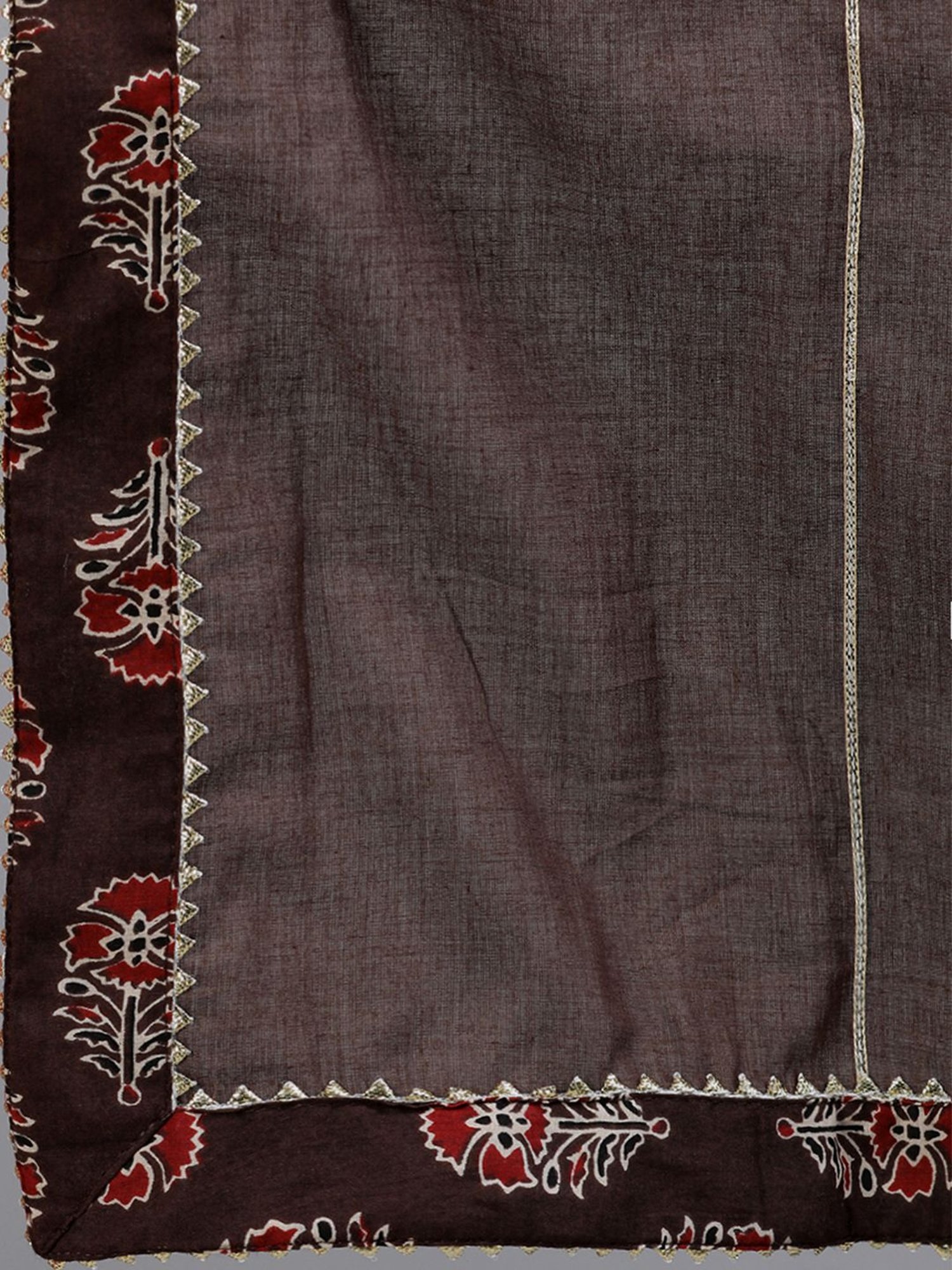 Ishin Brown Cotton Embroidered Kurta Sharara Set With Dupatta