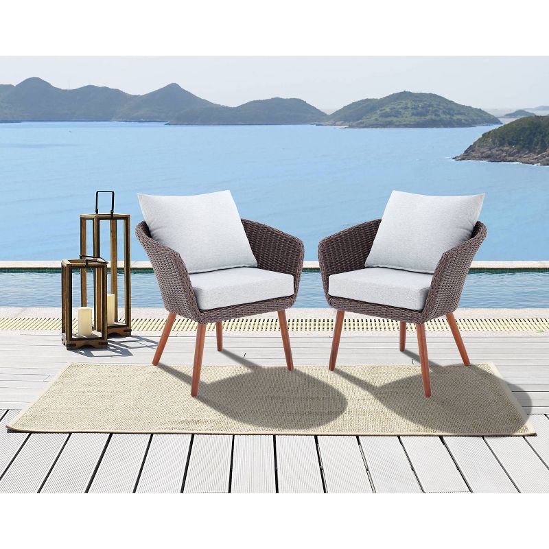 2pk All-Weather Wicker Athens Outdoor Chairs with Cushions Brown - Alaterre Furniture