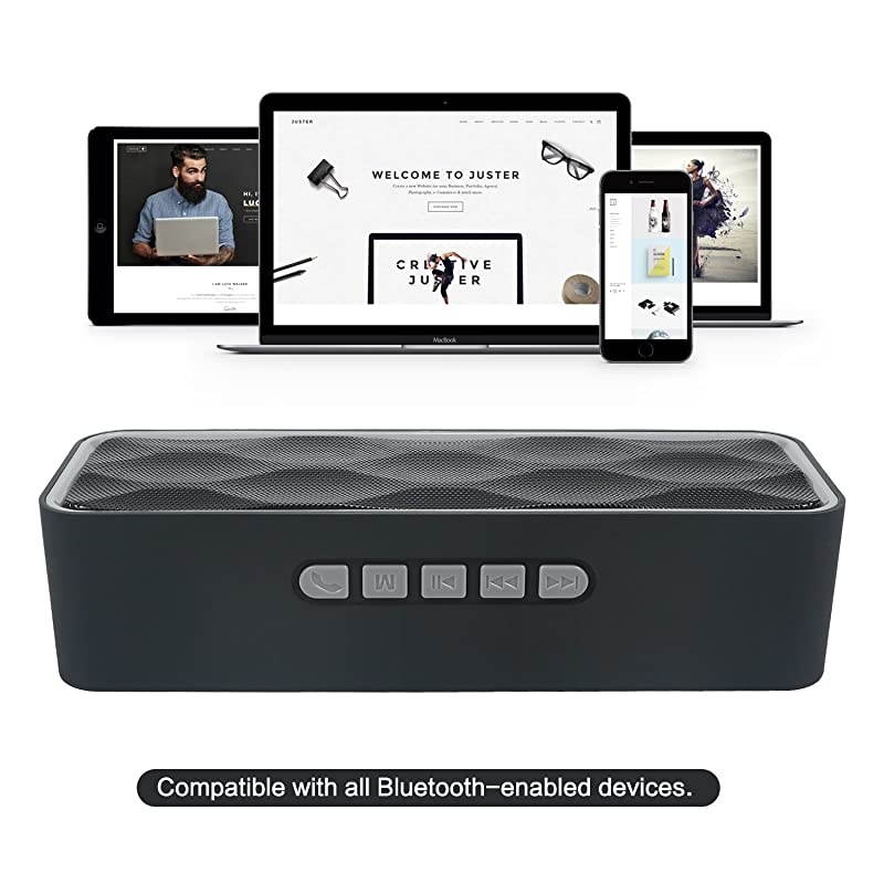 Wireless Bluetooth Speaker with AUXUSBTF Card SlotOutdoor Portable Stereo Speaker with HD AudioEnhanced Bass DualDriverHandsfree Calling FM Radio Speaker for TravelParty Grey