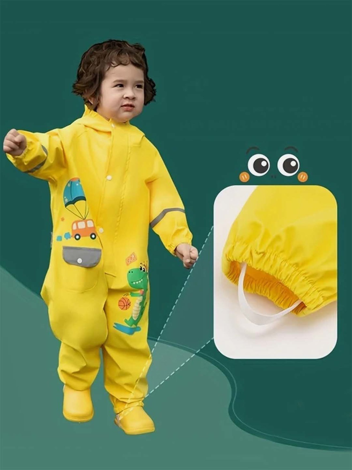 Little Surprise Box Kids Yellow Printed Full Sleeves Raincoat