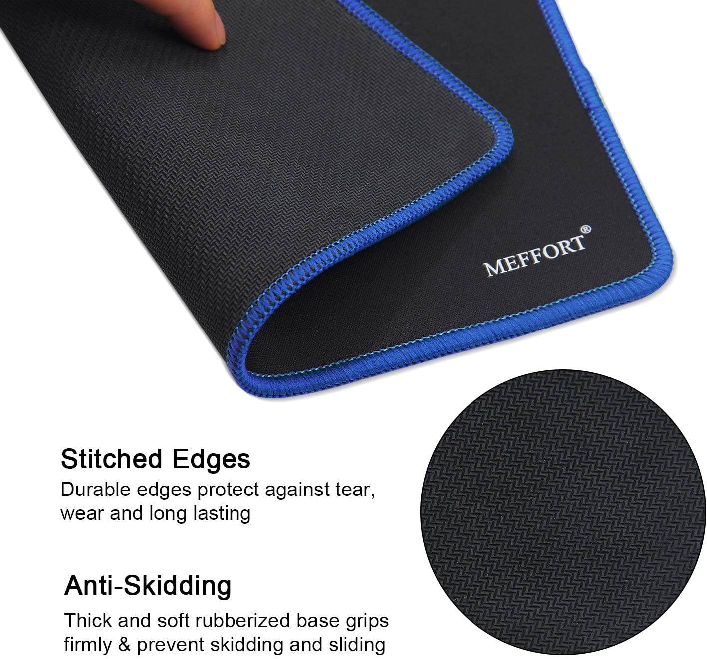 Meffort Inc Precise Gaming Mouse Pad Non-Slip Rubber Pads Stitched Edges Mousepad 9.5 x 7.9 inches - Black with Blue Edges