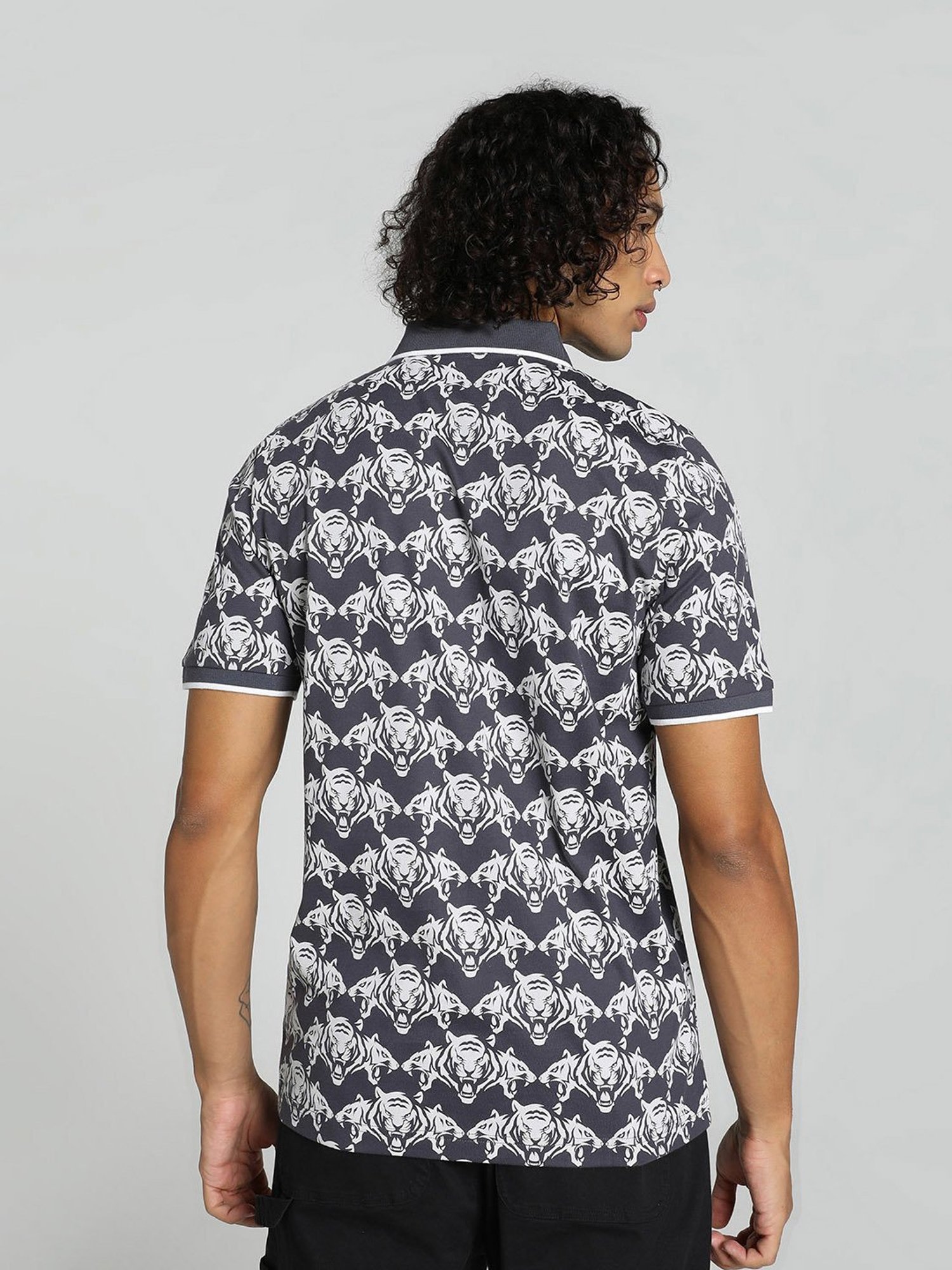 Puma x DC Grey Slim Fit Graphic Print Cricket Polo T-Shirt