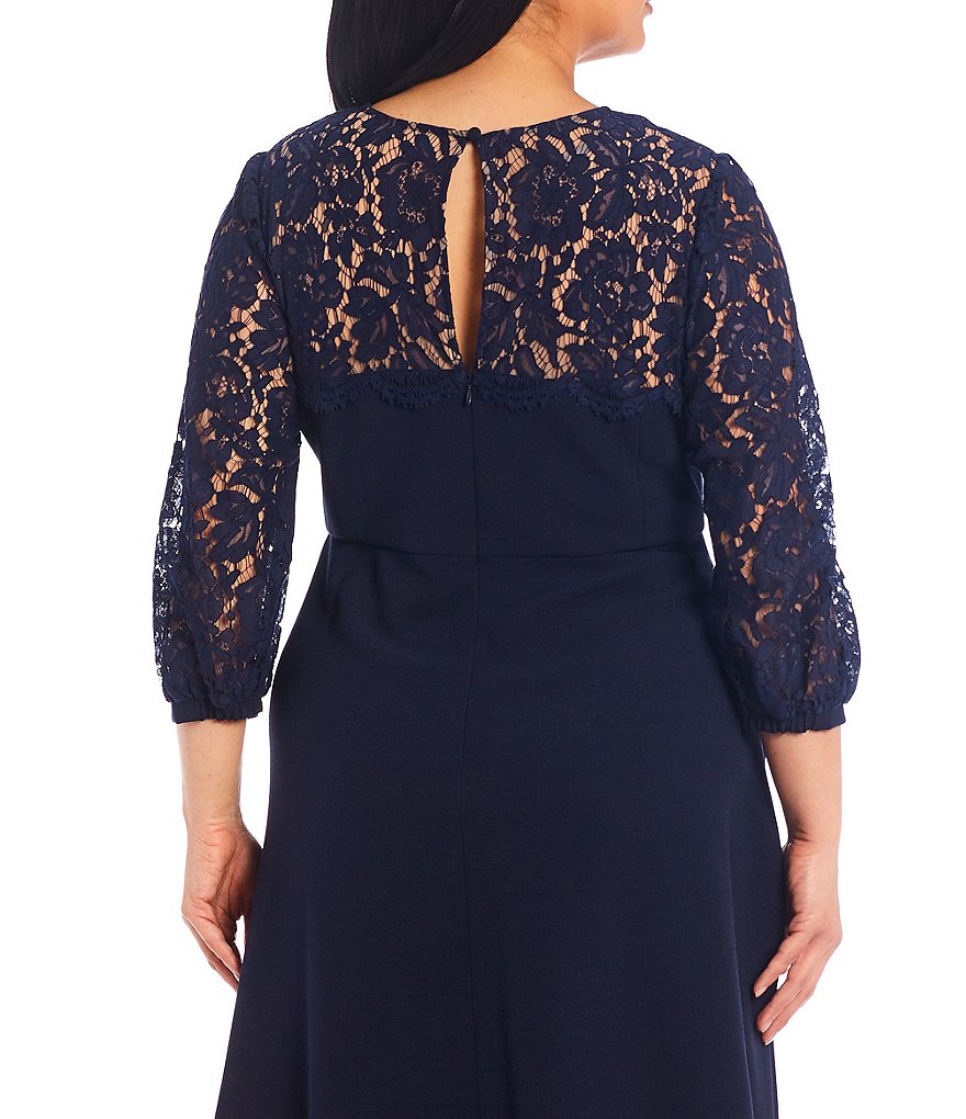 Eliza J Plus Size Long Sleeve Jewel Neck Lace Midi Dress