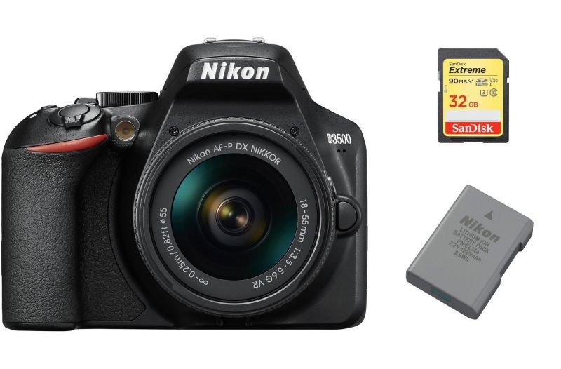 NIKON D3500 KIT AF-P 18-55mm F3.5-5.6G VR + 32GB SD card + NIKON EN-EL14A Battery