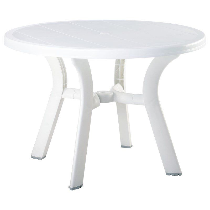 Truva 42"" Round Resin Patio Dining Table in White - Compamia