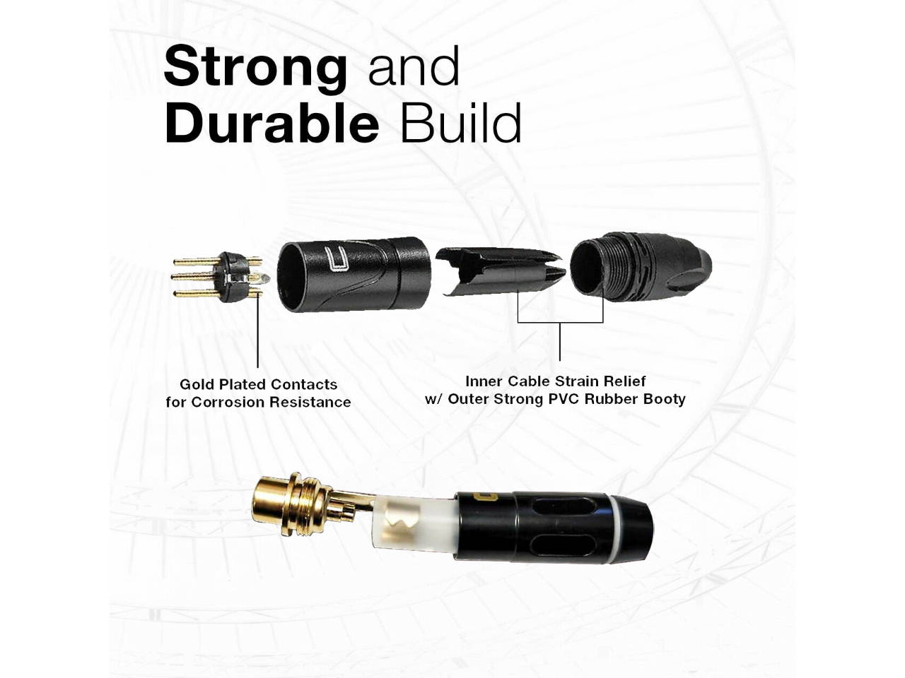 3-Pin XLR Male to 3.5 RCA Female Unbalanced Mono Cable Custom Length Color Cord
