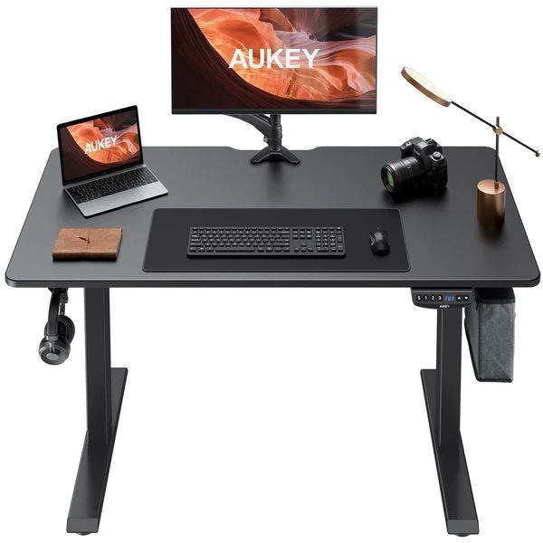 Gaming Desk 47.2" W x 23.6" D Office Computer Table, Black Gamer Workstation with 2 Cable Management Holes