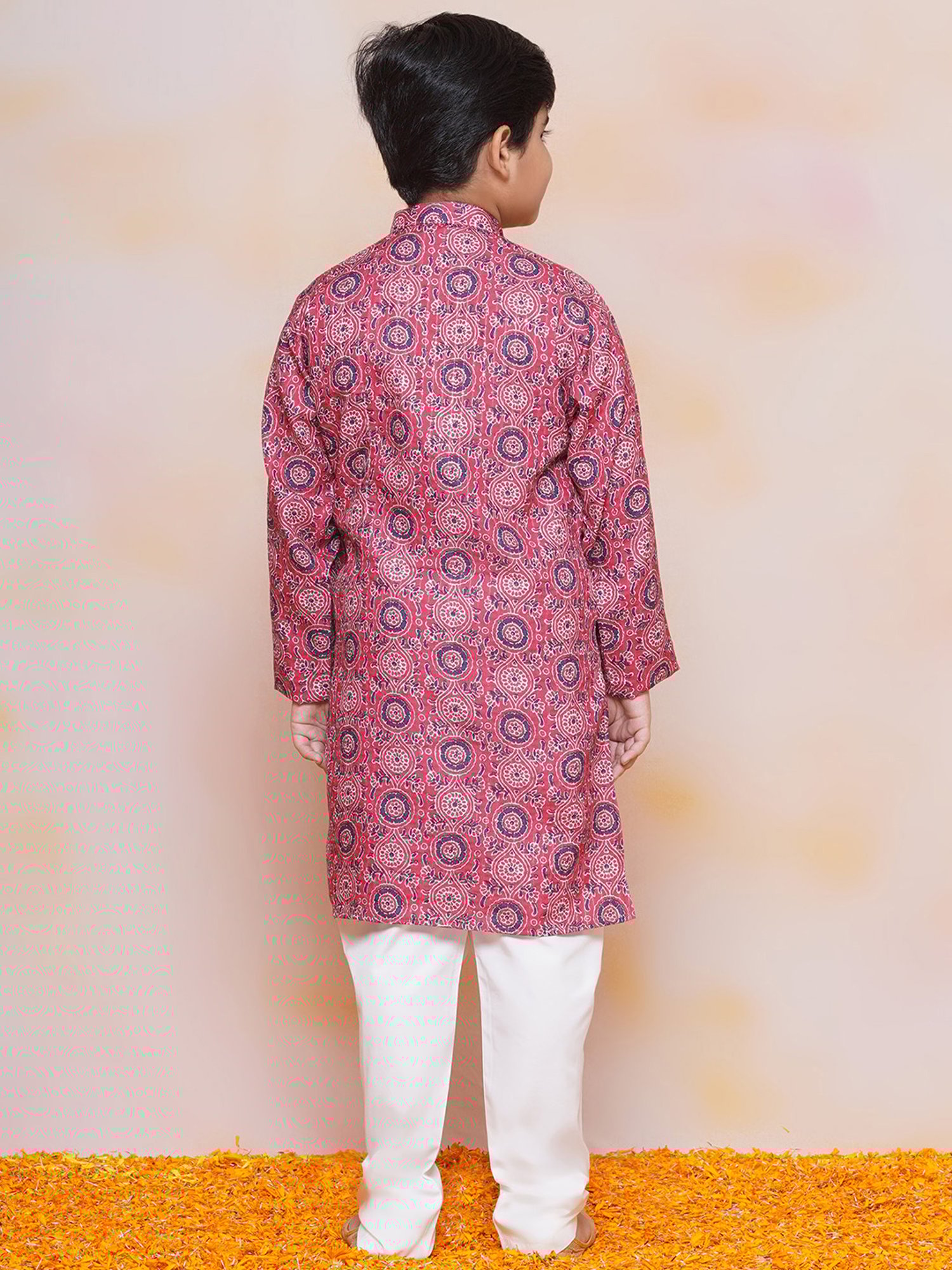 AJ Dezines Kids Pink & White Printed Full Sleeves Kurta with Pyjamas