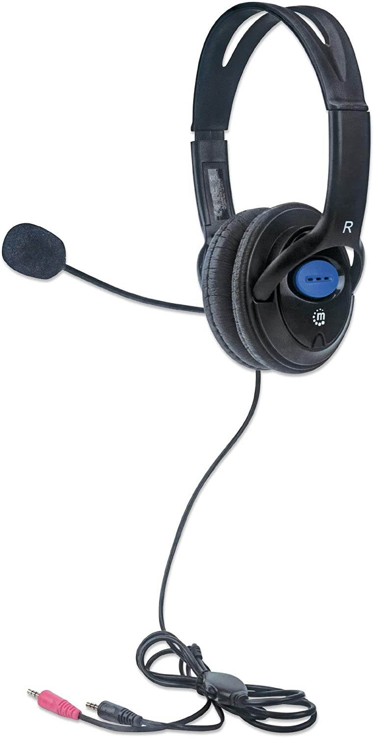 Stereo Headset  Lightweight Over-Ear Design 6 ft. (1.8 m) Connecting Cable and Two 3.5 mm Plugs for Audio and Built-in Adjustable Microphone