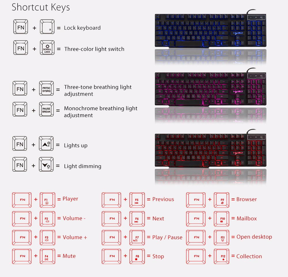 HXSJ R8 Russian+English Gaming Keyboard Floating LED 3 Color Backlit Keyboard with Similar Mechanical Feel For Teclado Gamer