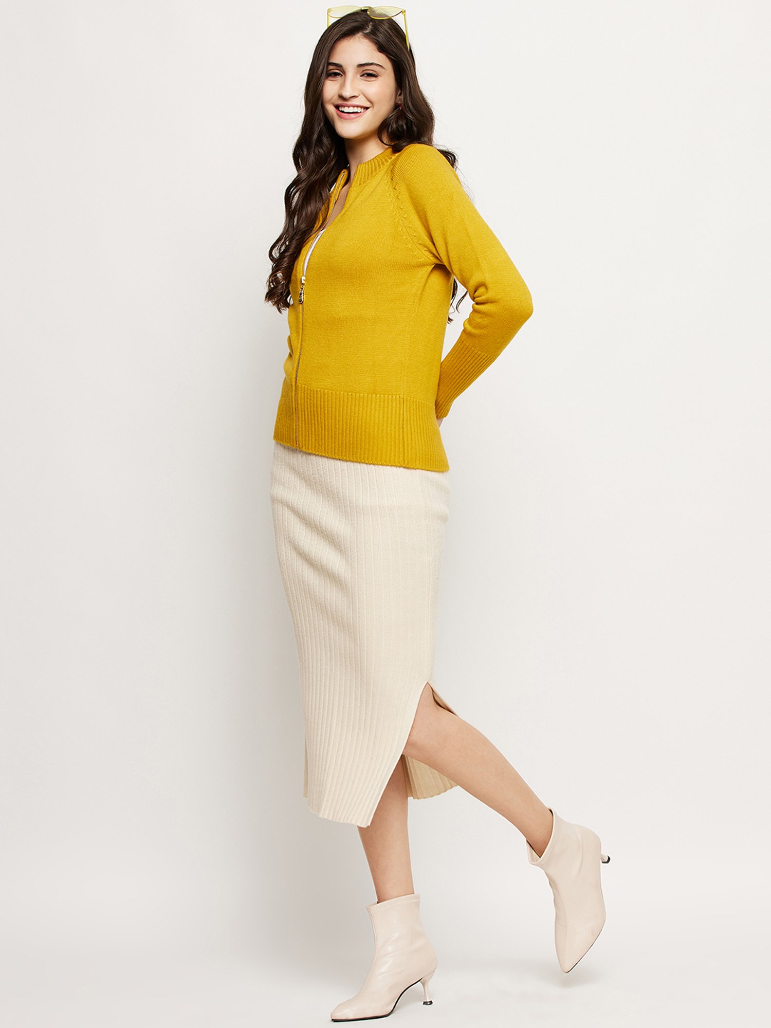 MADAME Mustard Regular Fit Sweater