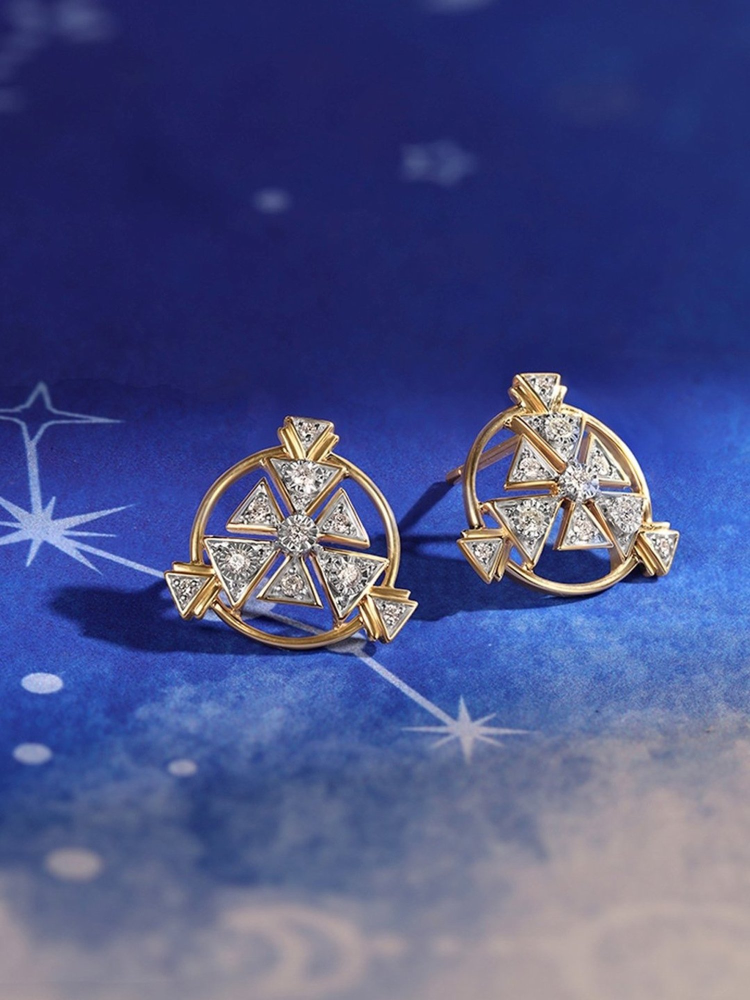 Mia by Tanishq Shimmering Skyline Cluster 14k Gold & Diamond Stud Earrings