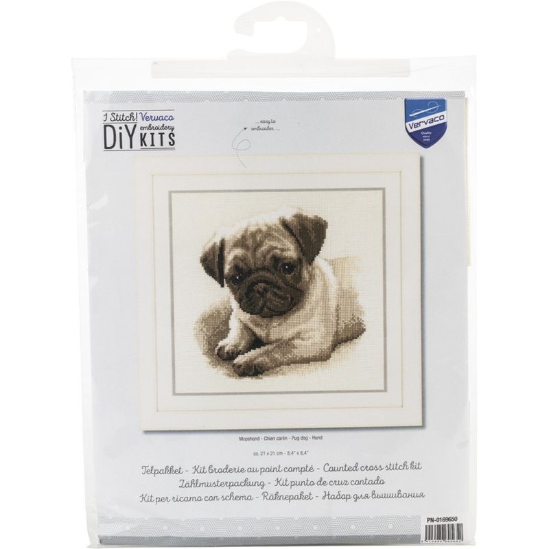 Vervaco Counted Cross Stitch Kit 8.5"X8.5"-Pug Dog On Aida (14 Count)