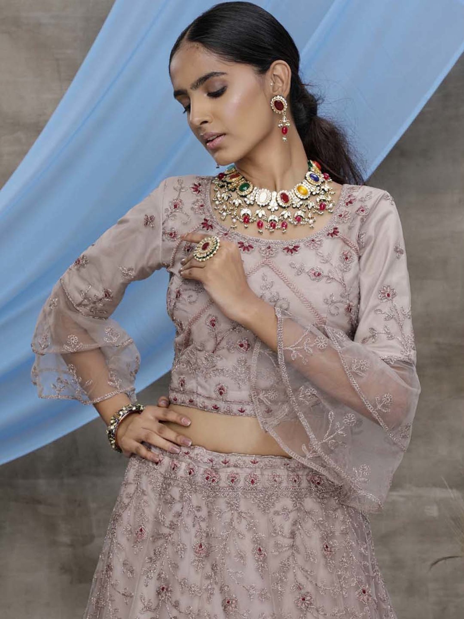 SHUBHKALA Dusty Purple Embroidered Lehenga Choli Set With Dupatta