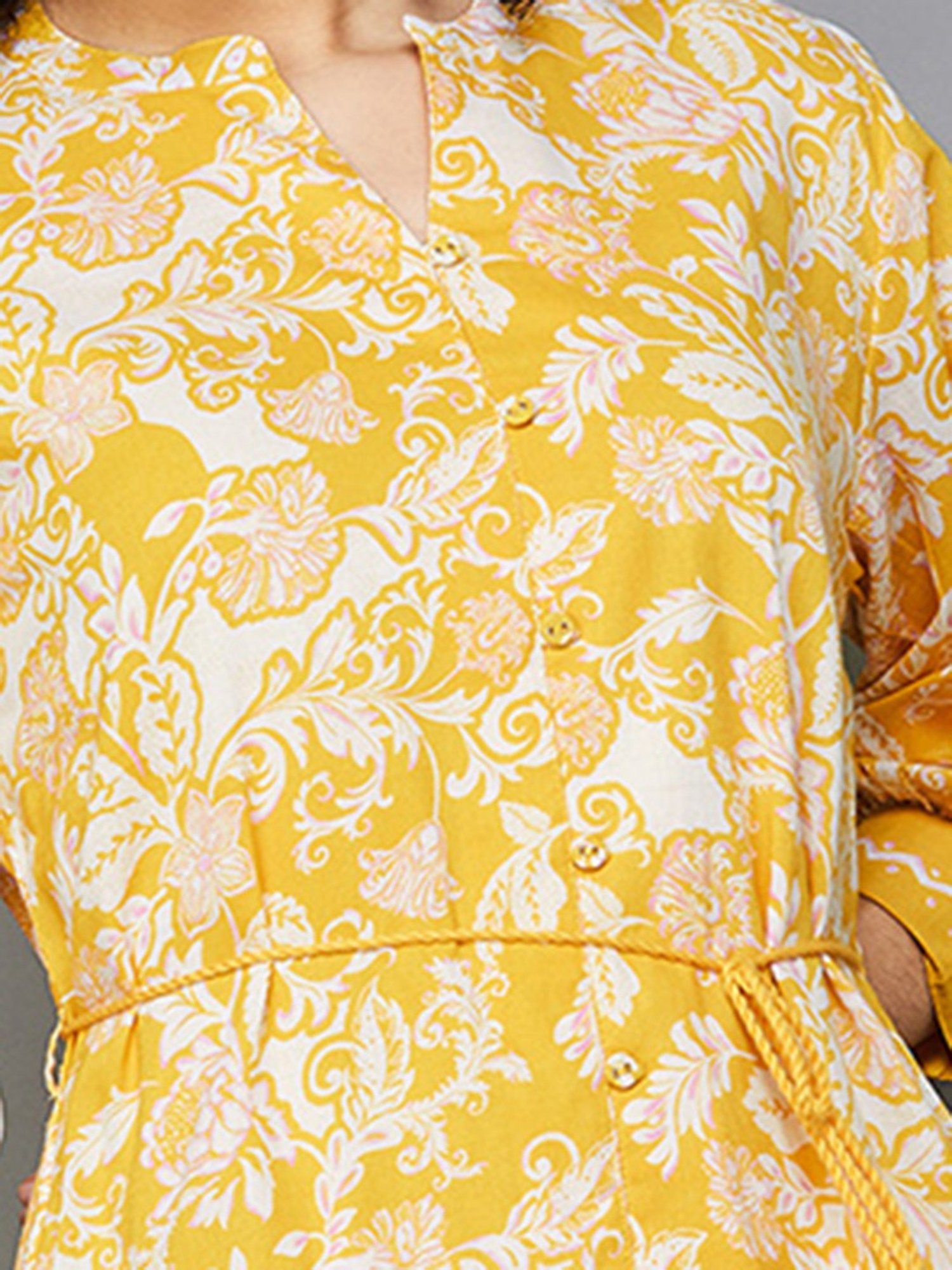 Colour Me by Melange Mustard & White Cotton Floral Print Shirt Dress