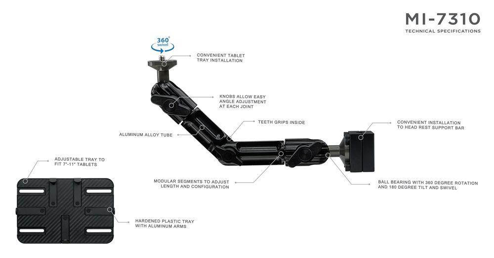 Mount-It! Premium Car Headrest Tablet Holder with Adjustable Arm |  Heavy Duty Aluminum Car Tablet Mount for iPad