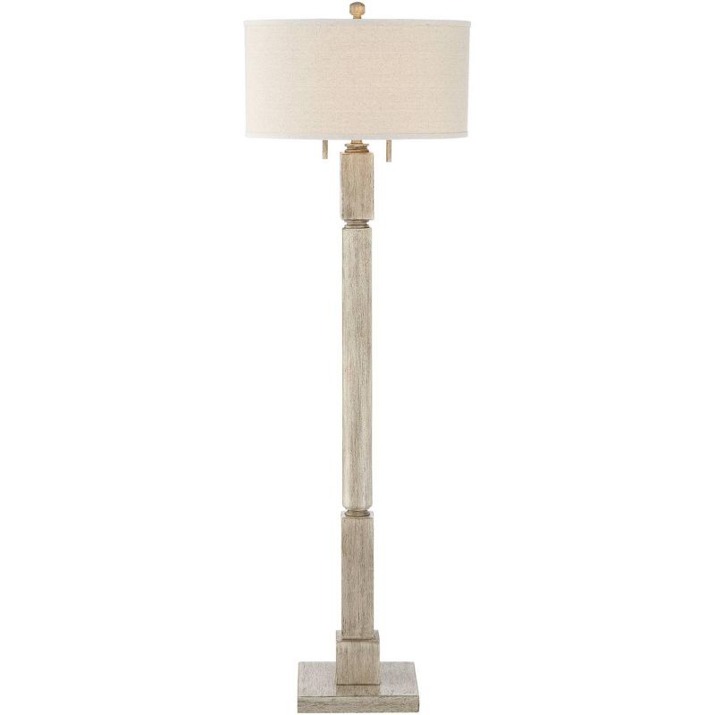 Barnes and Ivy Country Cottage Floor Lamp Pickled Wood Oatmeal Linen Drum Shade for Living Room Reading Bedroom Office