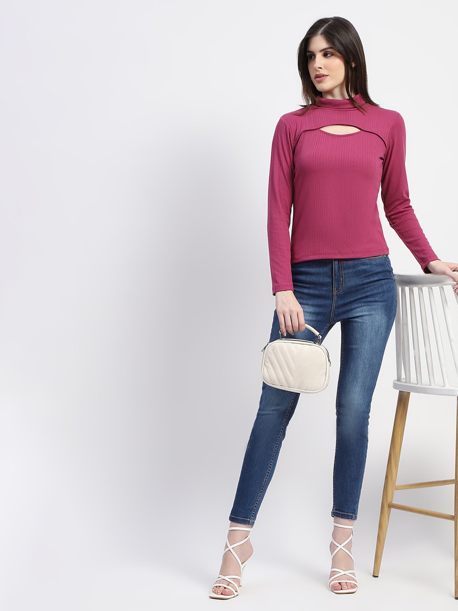 MADAME Pink Cotton Slim Fit Top