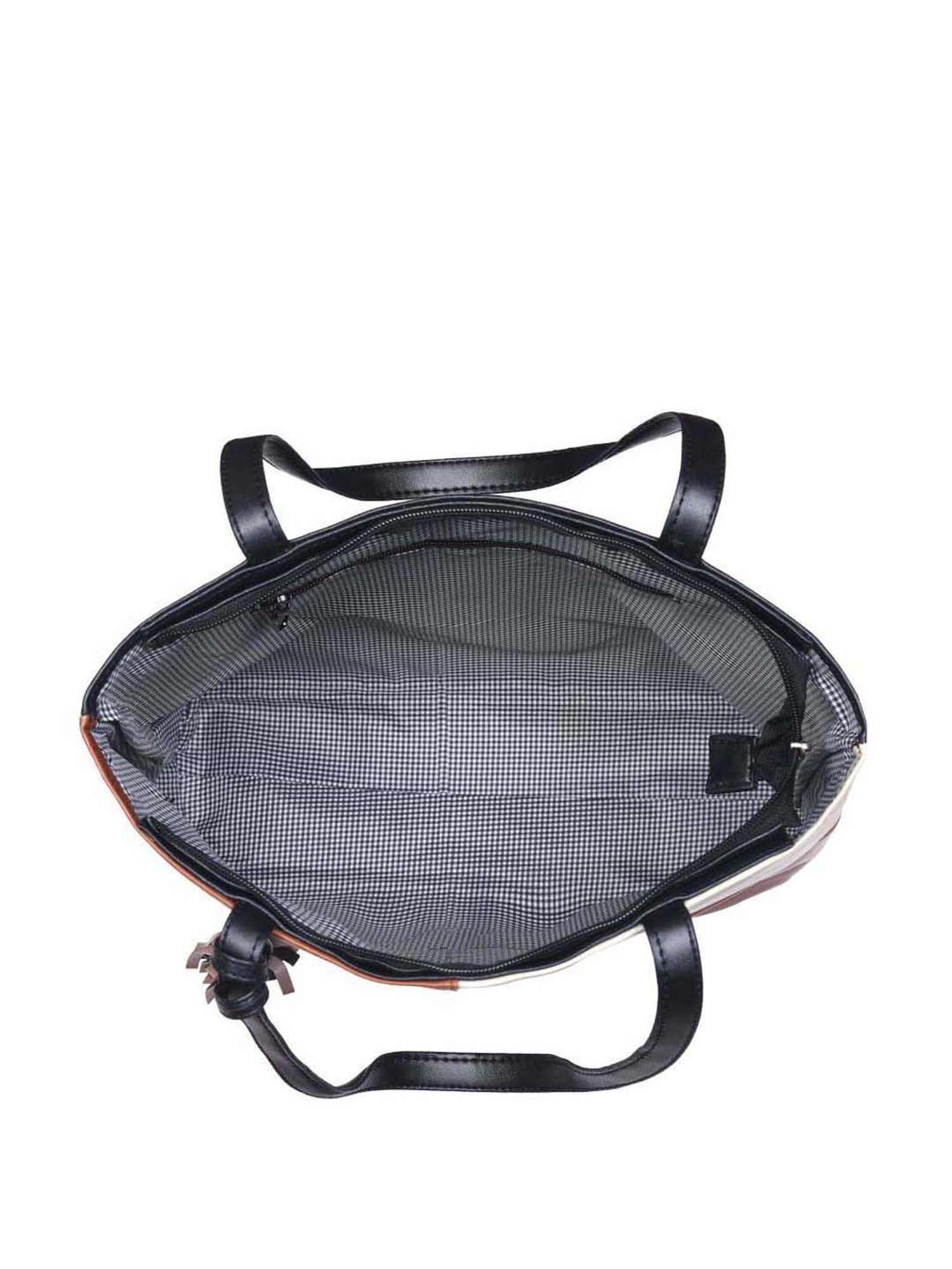 Toteteca White & Tan Color Block Medium Tote Handbag