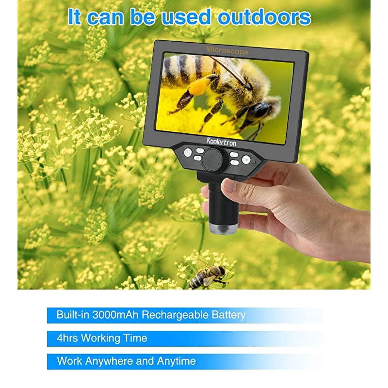 7 inch LCD Digital USB Microscope, 12MP 1-1200X Magnification Handheld Camera Video Recorder with screen,8 LED Light,Rechargeable Battery for Circuit Board Repair Soldering PCB Coins jewelry