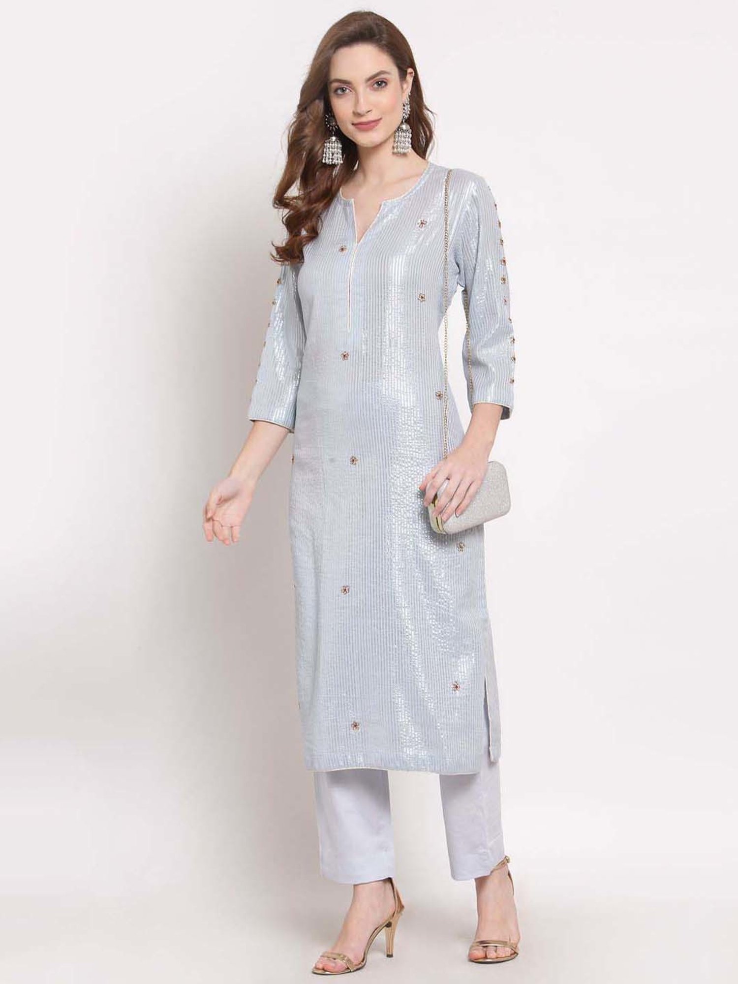 DART STUDIO Blue Cotton Striped Kurta Pant Set