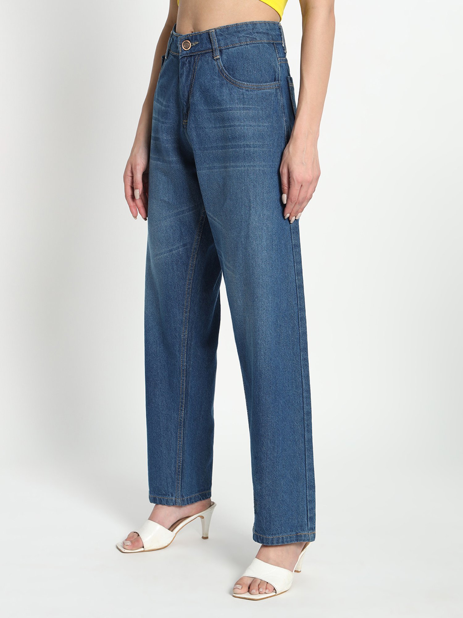 Angelfab Light Blue Cotton Straight Fit High Rise Jeans