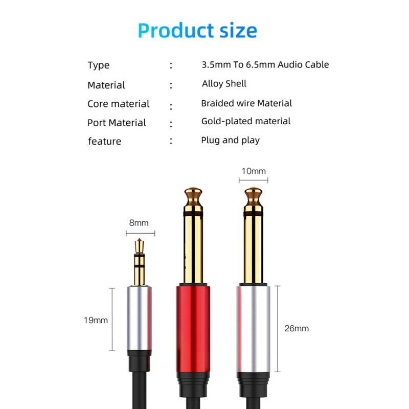 3.5mm 1/8 TRS To Dual 6.35mm 1/4 TS Mono Stereo Y Cable Splitter Cord Compatible For IPhone, IPod Computer Sound Cards (1pcs)