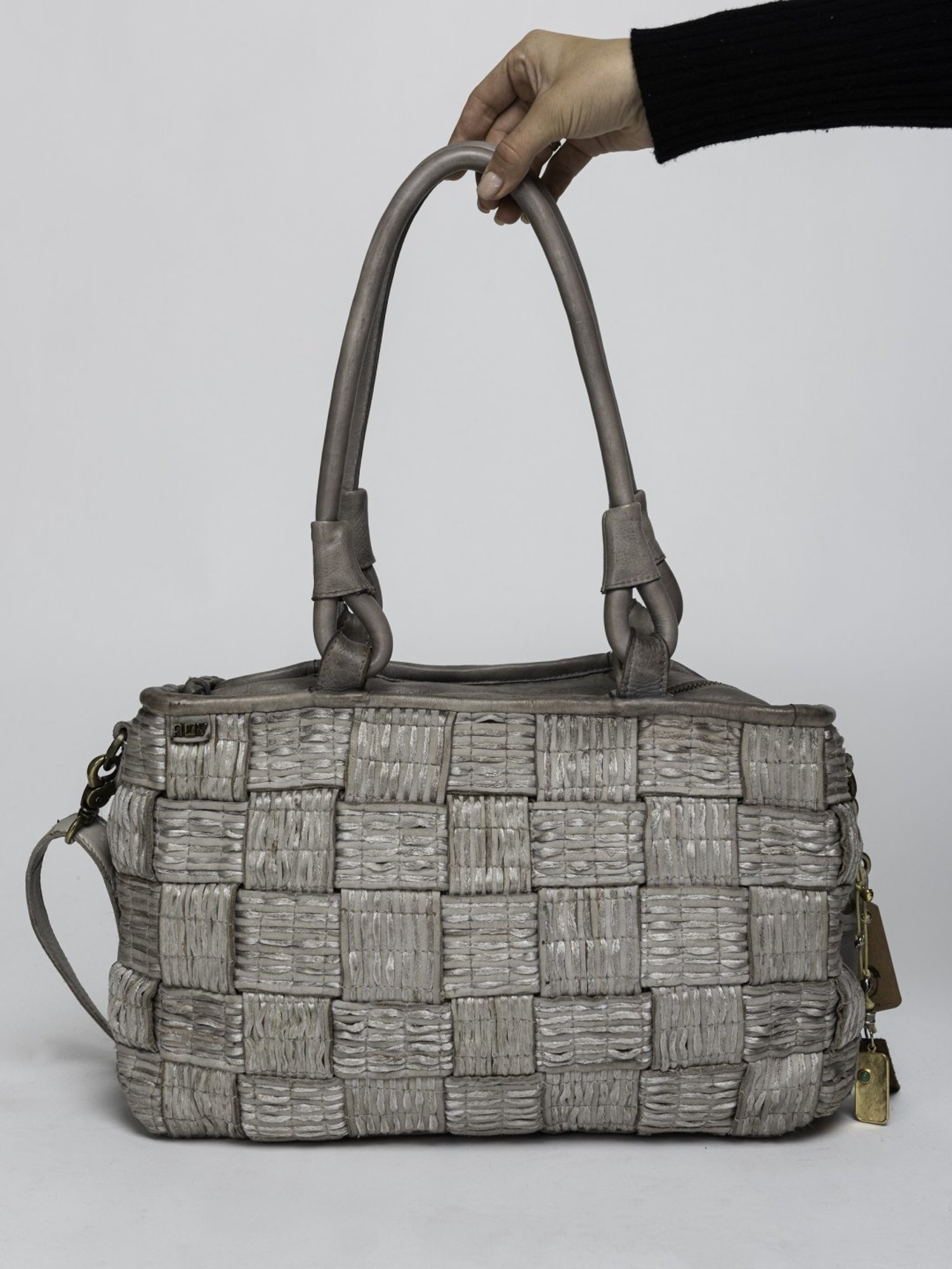 Art N Vintage Crown Gery Leather Textured Medium Shoulder Handbag