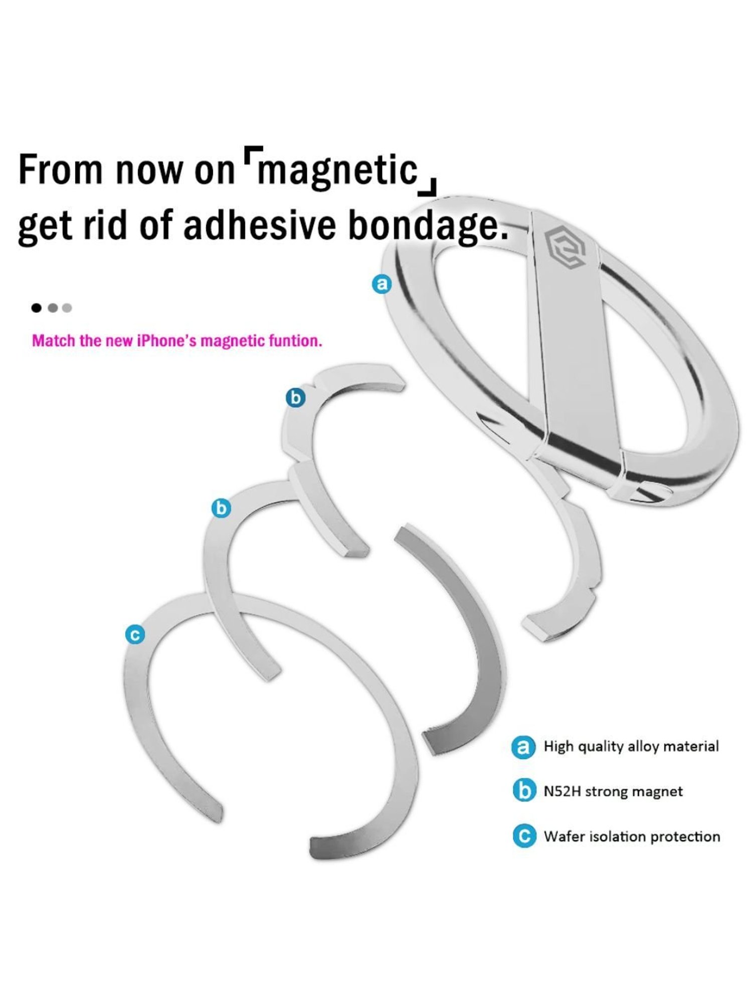 GRIPP MAG Stand Magnetic Metal Phone Kickstand Compatible with iPhone 14/13/12 Series - Silver