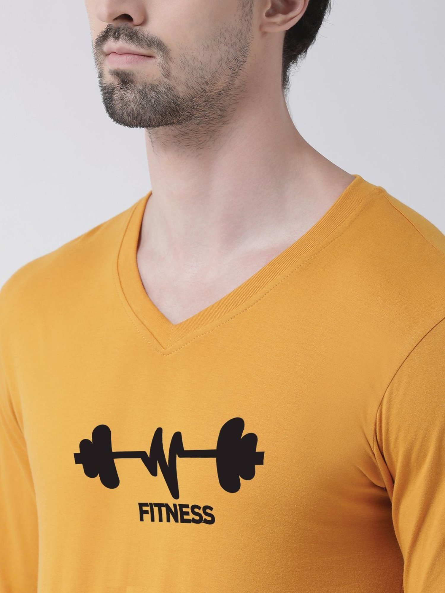 Friskers Mustard Cotton Slim Fit Printed T-Shirt