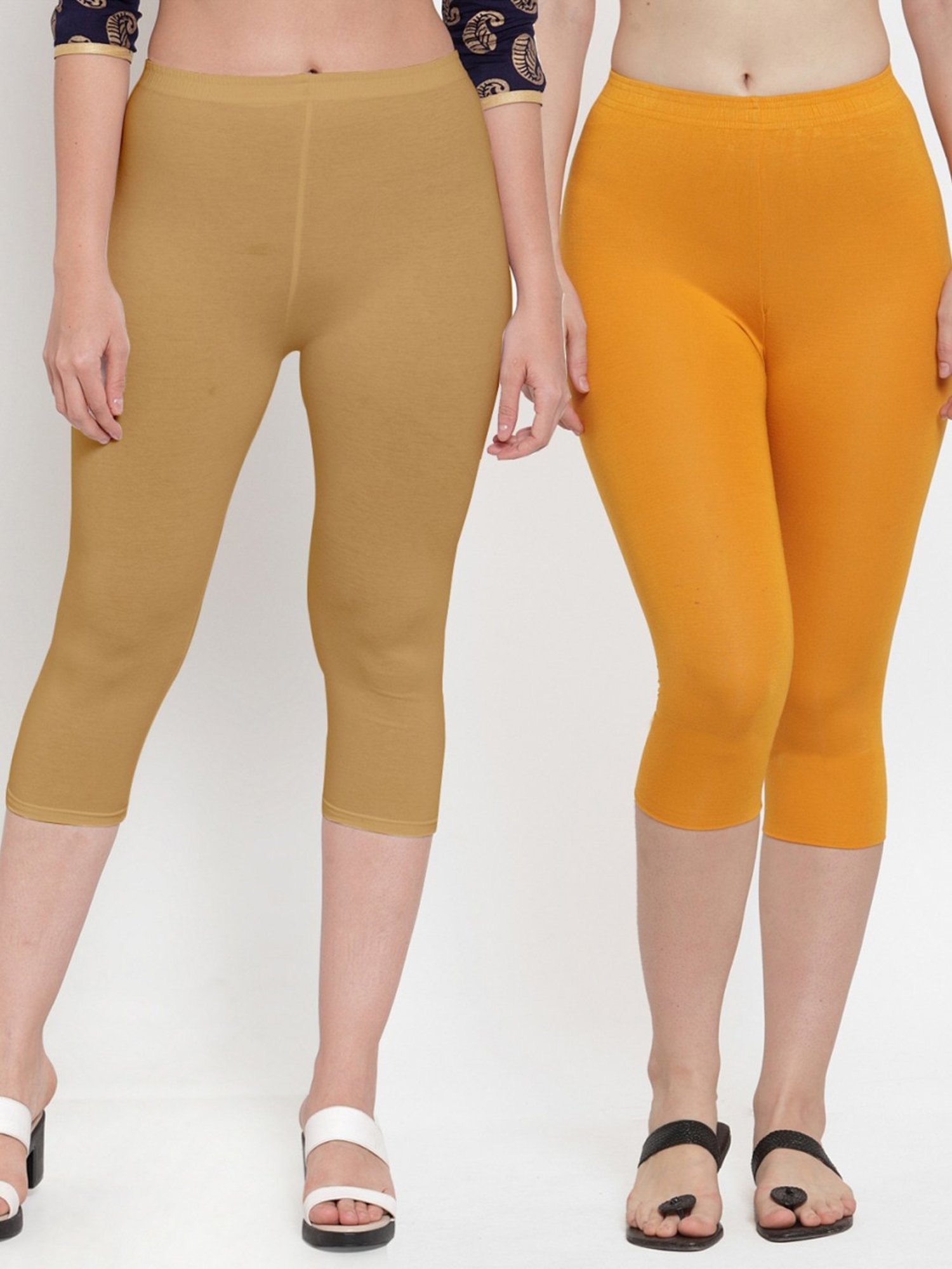 Gracit Beige & Orange Mid Rise Capris - Pack Of 2
