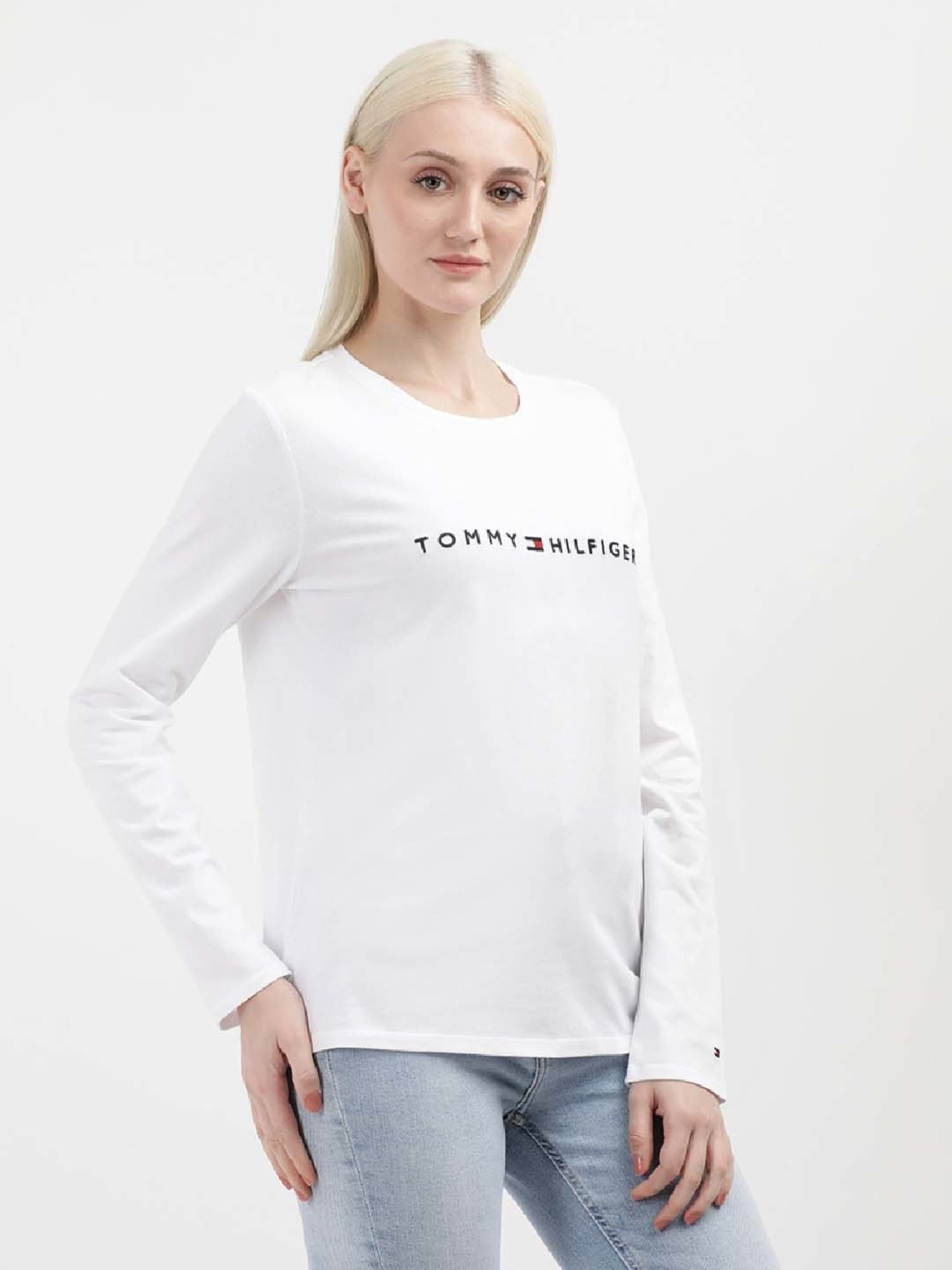 TOMMY HILFIGER White Cotton Logo Print T-Shirt