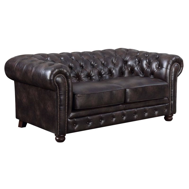 2pc Fallon Faux Leather Living Room Set Dark Brown - Picket House Furnishings