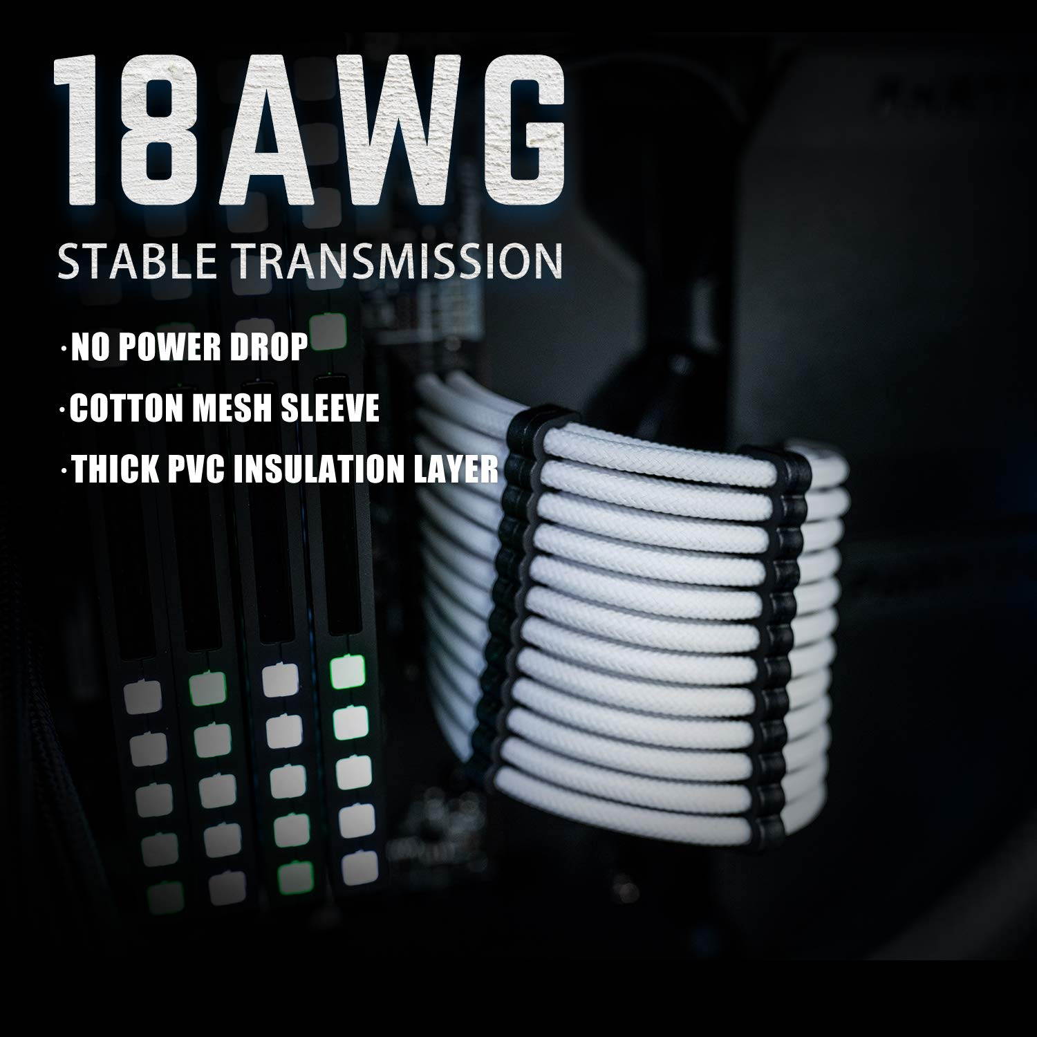 Asiahorse PSU PCIe 6 Pin to PCIe 8 Pin Power Adapter  Extension Cable Sleeved PC Power Supply Braided  Cable triple Pack(300MM - Black & White)