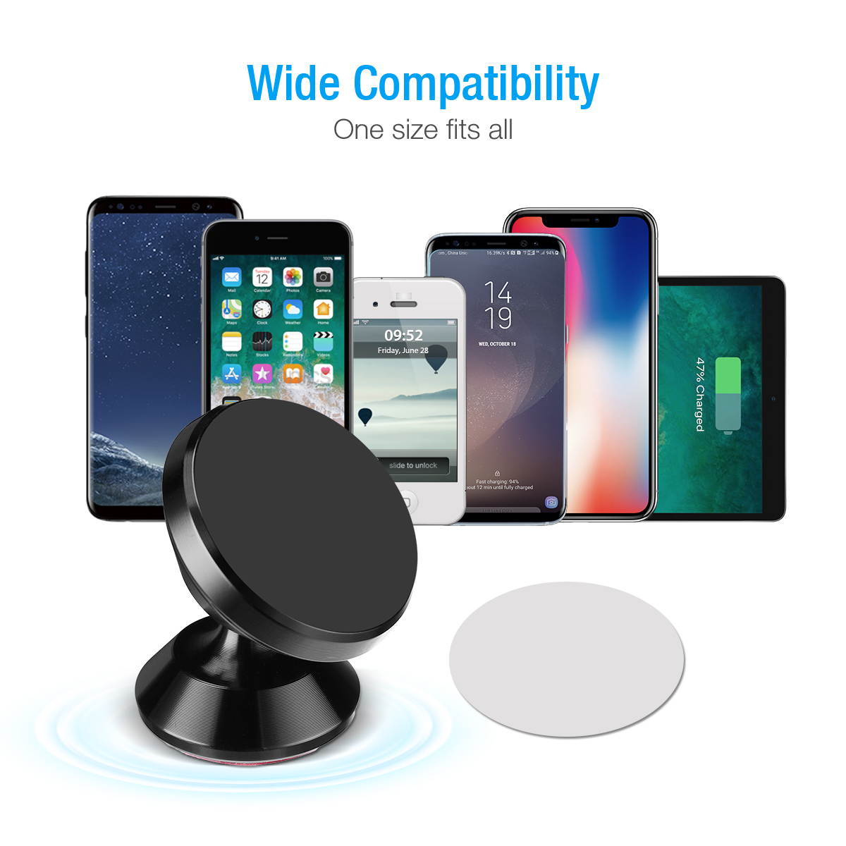 FirstPower 360&deg; Magnetic Car Holder Mount Cell Phone Holder Stand Dashboard Stick Pad Bracket For iPhone 360&deg; Rotation Six Plus-Minus Magnet