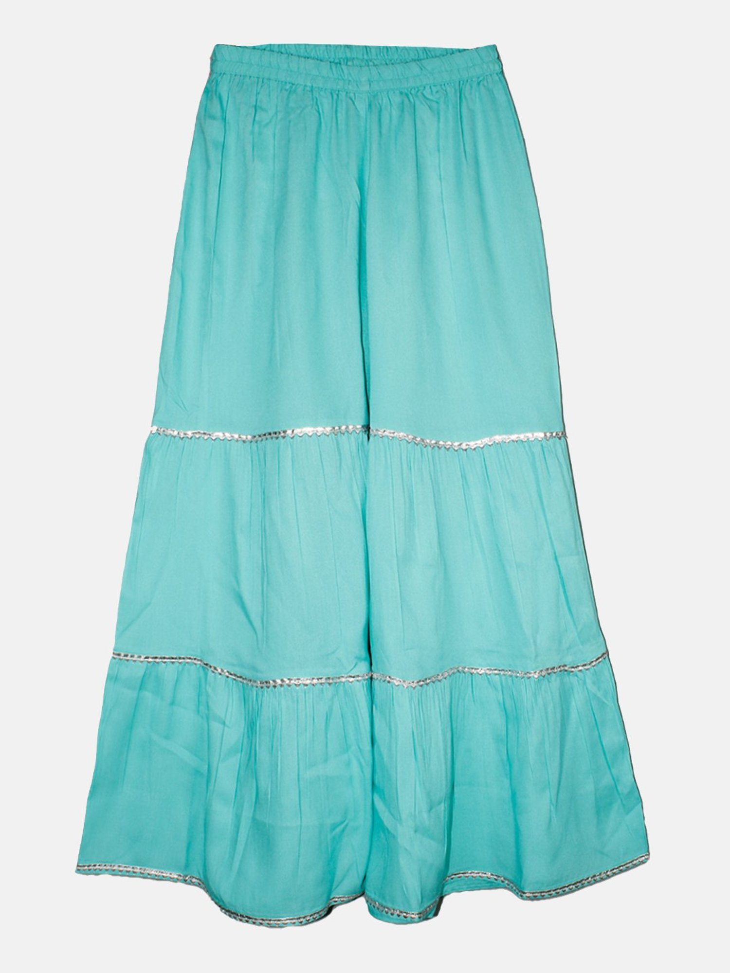 Kiddopanti Kids Aqua Blue Embellished Full Sleeves Crop Top, Shrug with Sharara