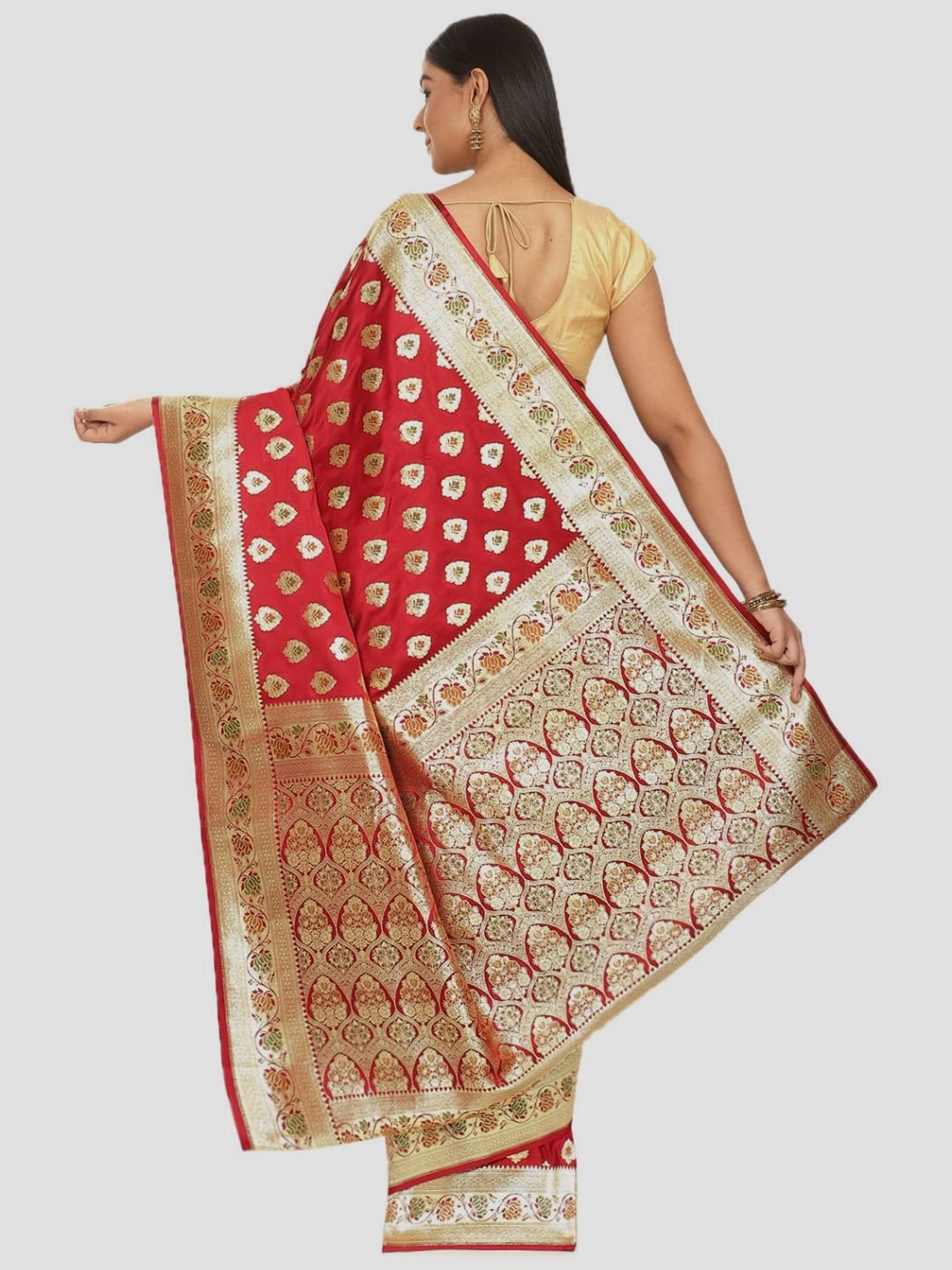 Banarasi Silk Works Maroon Woven Saree With Unstitched Blouse