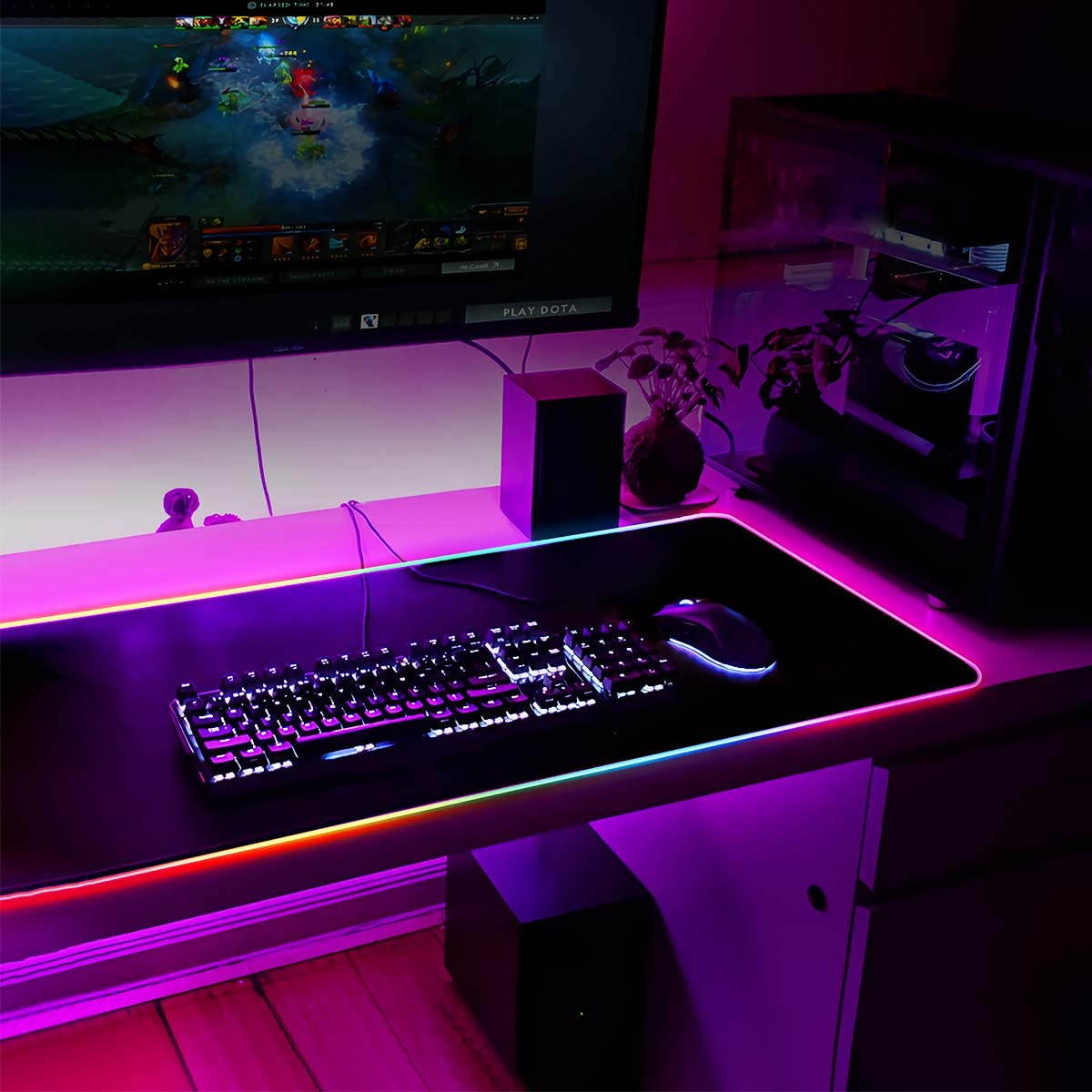 RGB Gaming Mouse Pad Large, Extended LED Soft Led Mouse Pad, Anti-Slip Rubber Base, Computer Keyboard Mouse Mat Waterproof with 14 Lighting Modes 5mm Ultra Thick (31.5 x 12 x 0.2 Inch)