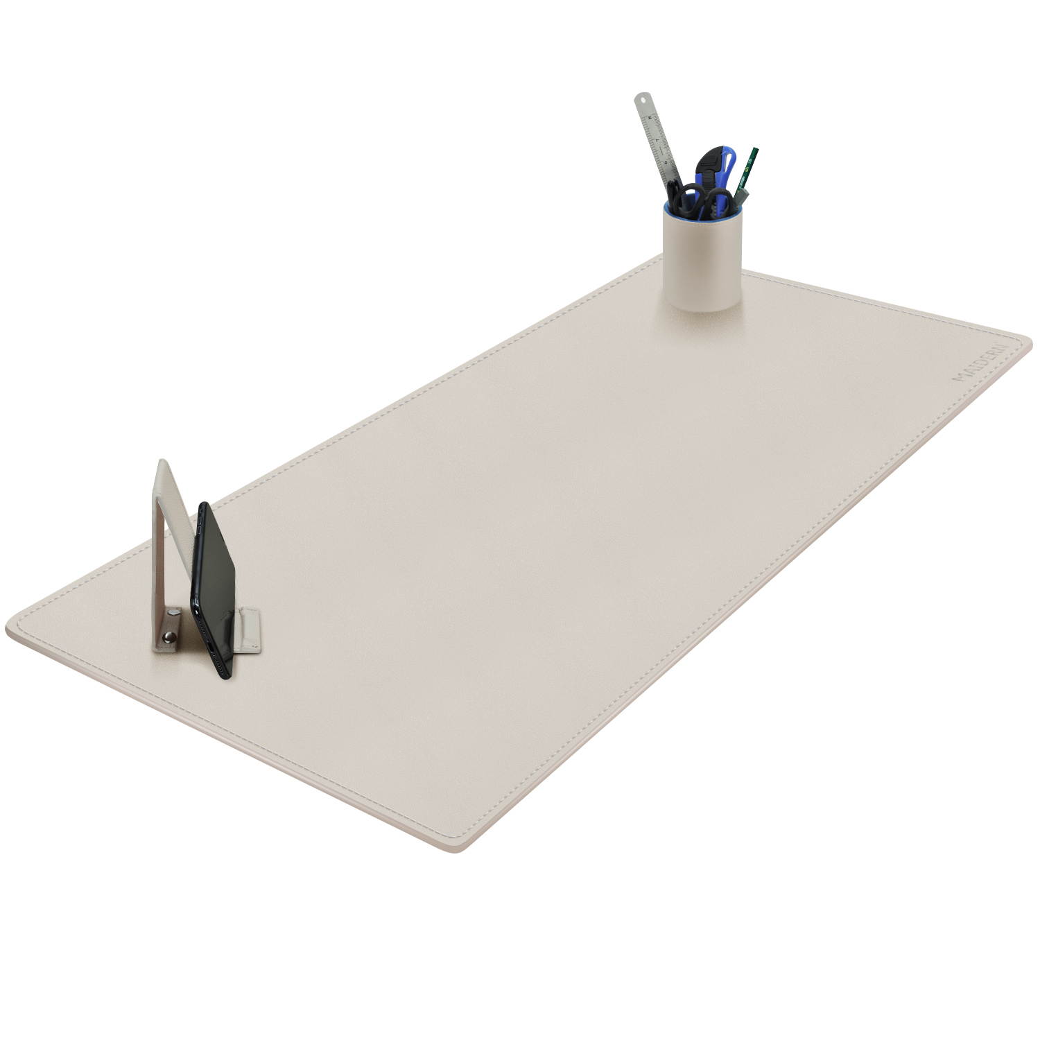 Maidern Desk Pad Blotter,39.4" x 15.7" Large Office Writing Desk Computer Leather Mat Mousepad with Pen Holder and Cell Phone Stand (Off-White)