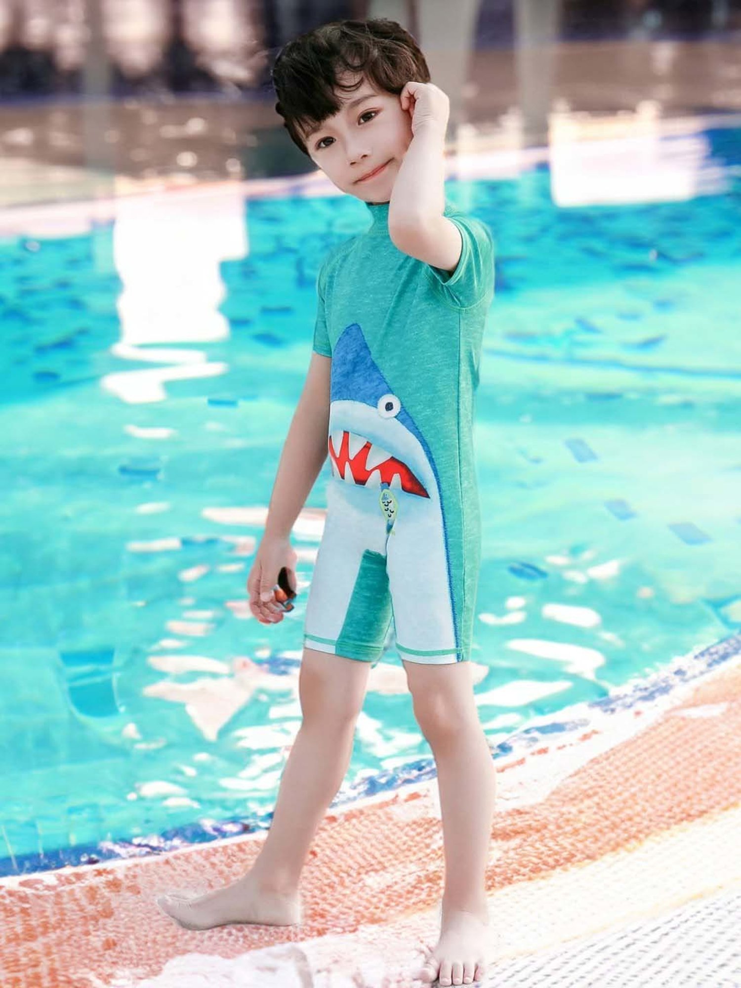 Baby Moo Kids Green Printed Swimming Costume