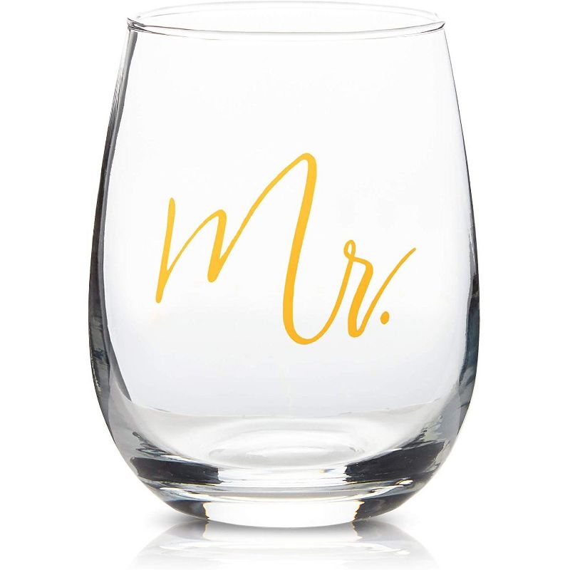 Blue Panda 2-Pack Messy & Neat Glass Whiskey Glasses, Bride & Groom Wedding Gifts, Gold Foil, 7.5 Oz