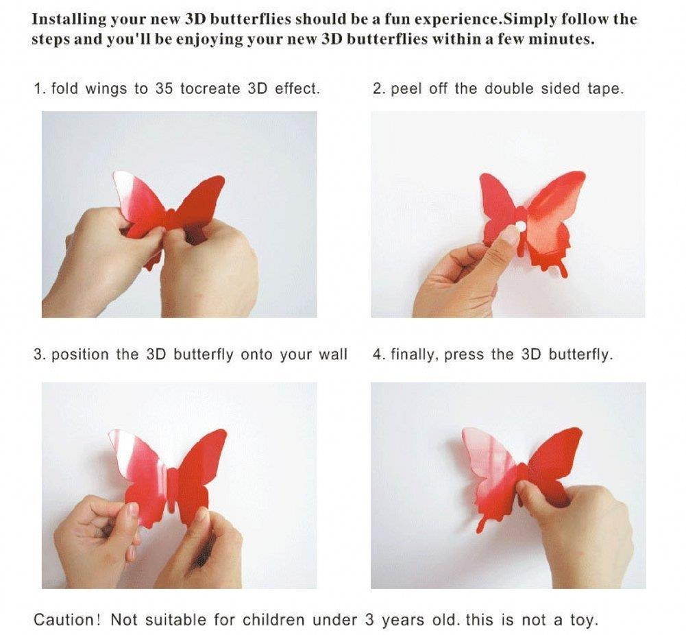 48 PCS Removable 3D Butterfly Wall Stickers Decals DIY Wall Art Decor Home Wall Decoration Sticker Mural for Kids Girls Children Bedroom Living Room Background Nursery (Blue)