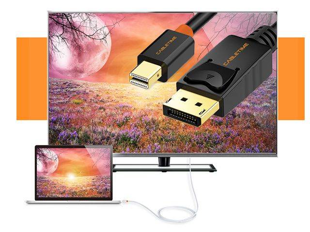 CABLETIME Mini DisplayPort to DisplayPort Cable Mini DP to DP Cord Support Video and Audio,Thunderbolt Compatible for Surface Pro 5 / Pro 4 / Pro 3, MacBook Air,etc (10 Feet/3m, Black)