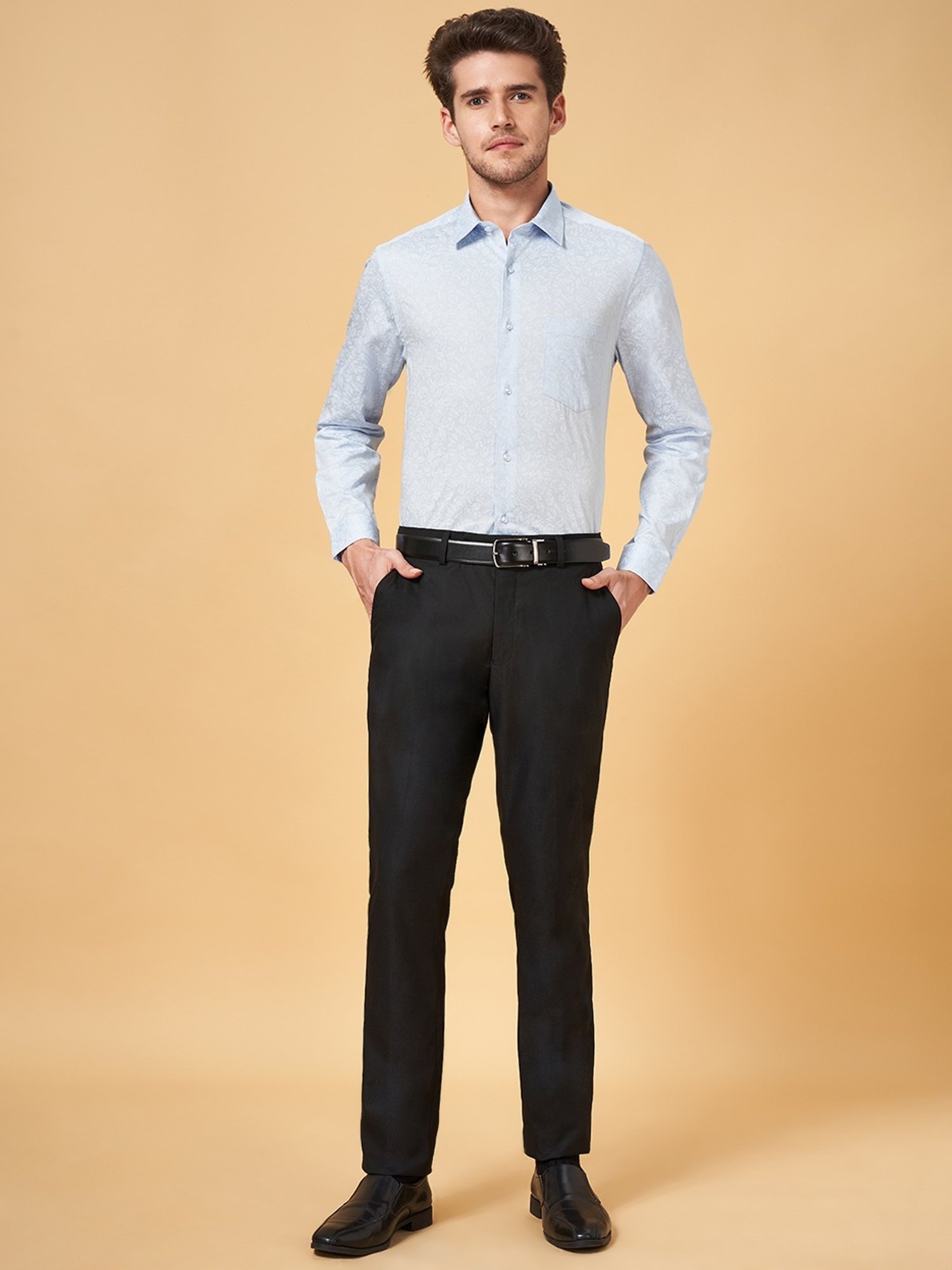 Peregrine By Pantaloons Blue Cotton Slim Fit Printed Shirt