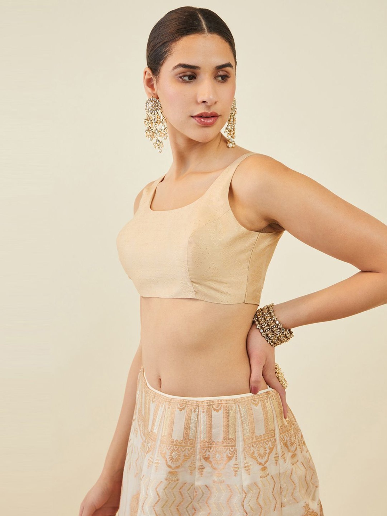 Soch Beige Woven Pattern Blouses