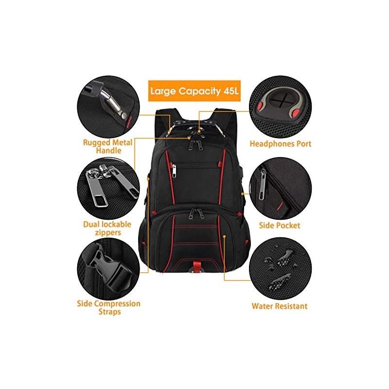 Large Travel Laptop Backpack TSA Durable Computer College School Bookbag with USB Charging Port for Men
